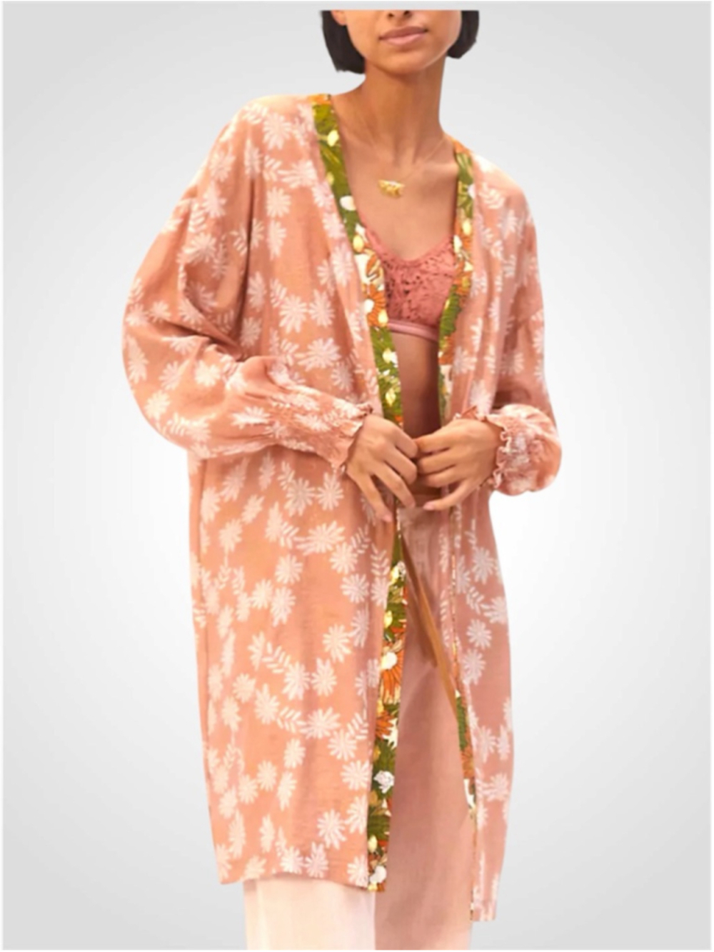 Anthropologie Current Air Daisy Shine Cocoon Kimono in Peach One Size